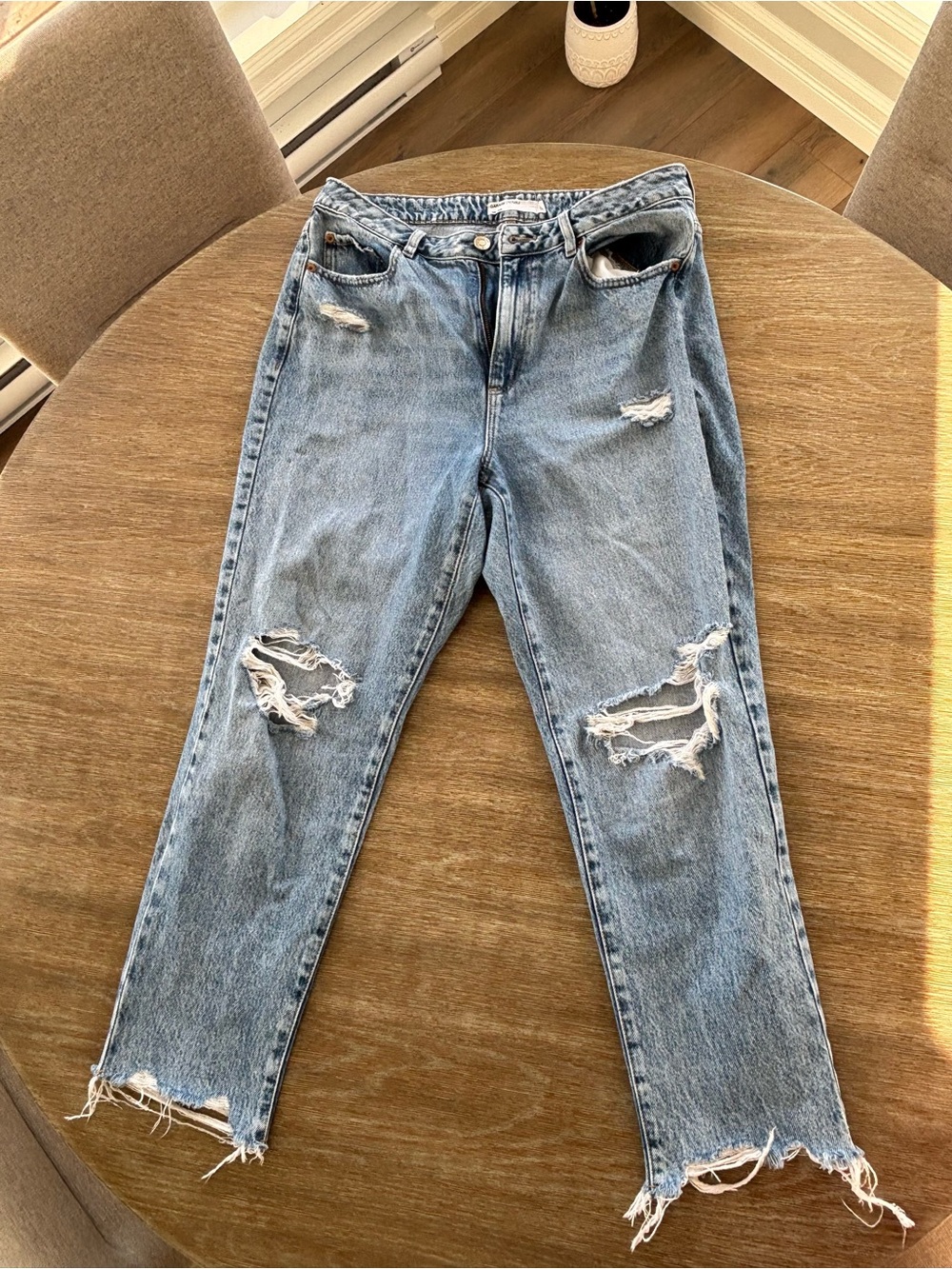 Garage Light Blue Distressed Mom Jeans
